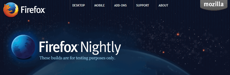 Firefox nightly website.