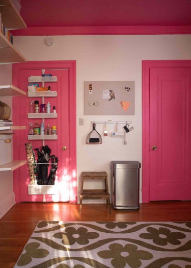 pink doors, trim, and ceiling