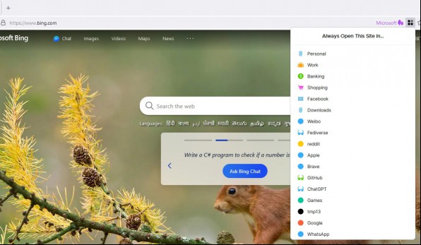 Firefox Containers address bar button options