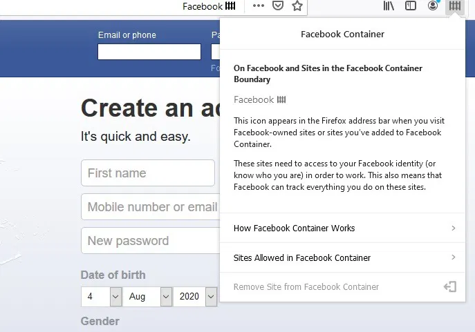 Firefox Social Extensions Facebook Container 1