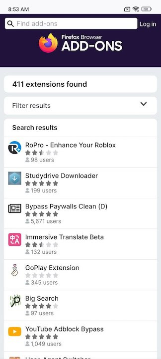 Firefox open extensions on Android