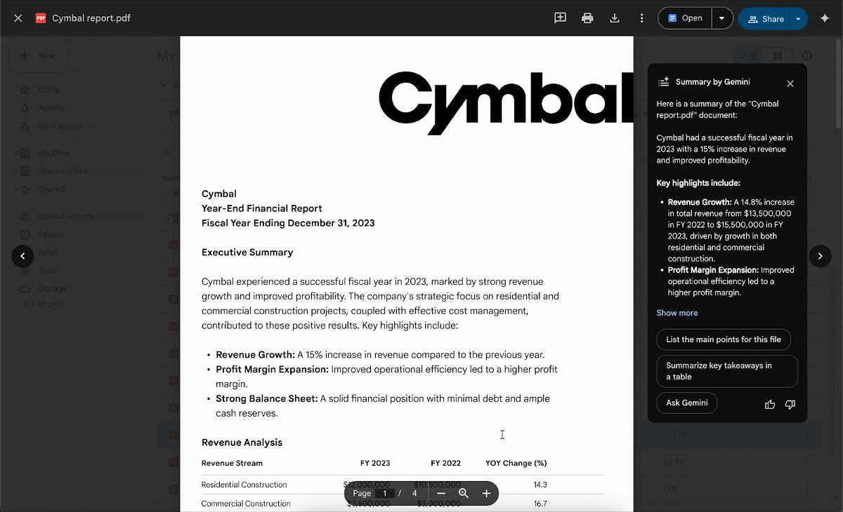 Gemini AI can now summarize PDFs on Google Drive