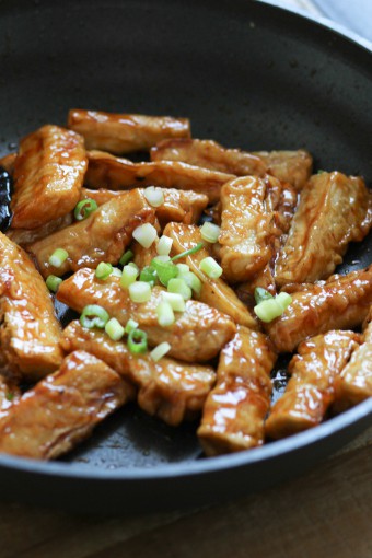 General Tso's eggplant in a pan
