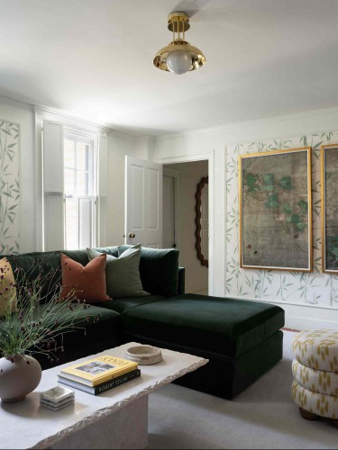 living room with vintage and modern pieces