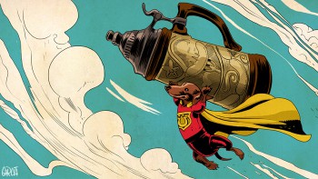 Super Dachshund Flying with Stein