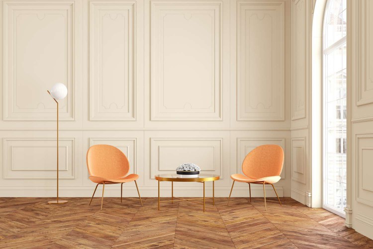 Raised panel wall in a bright room