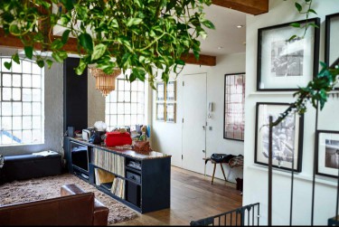 Bohemian living room interior, record collection, apartment, interior design