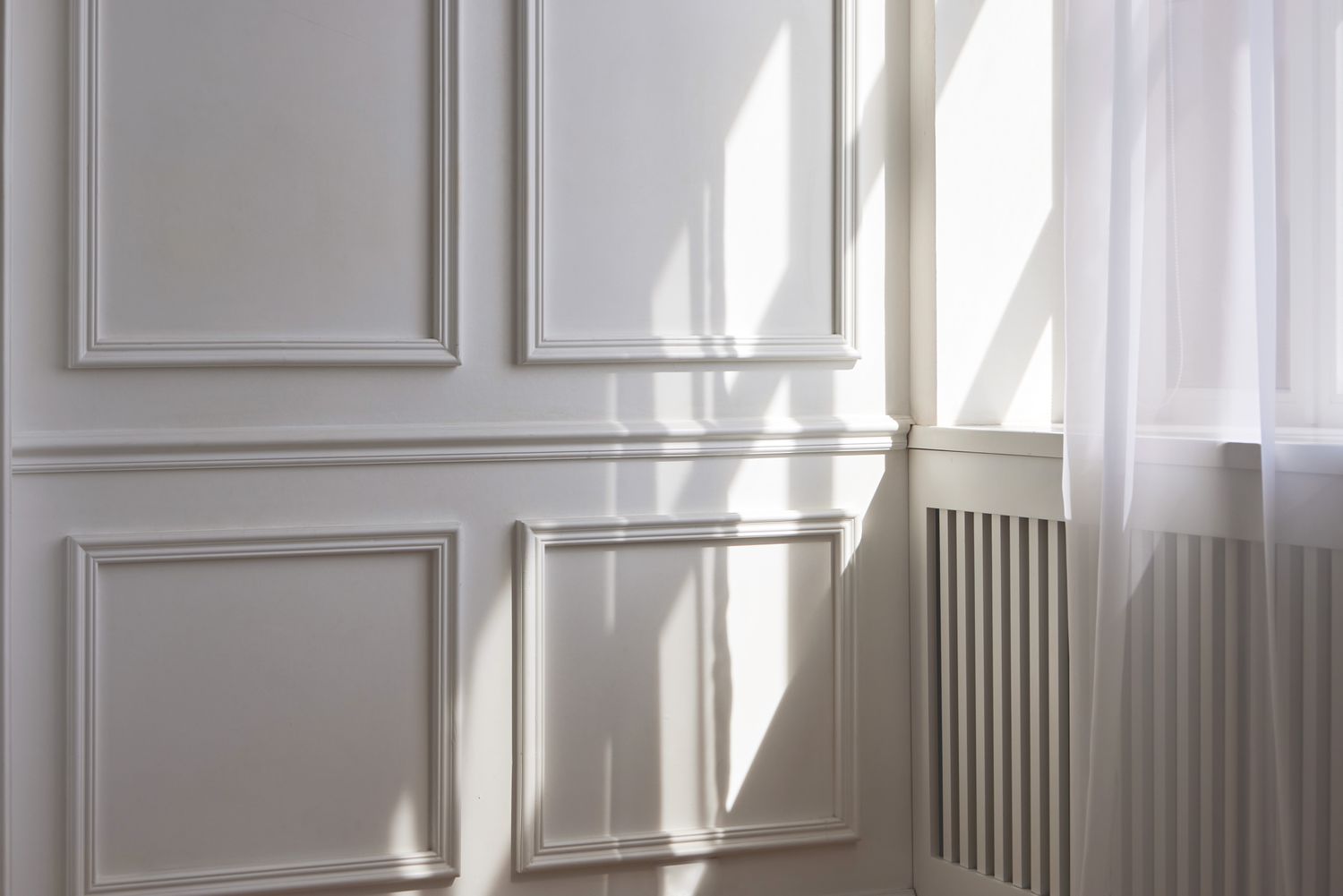 Light gray walls with picture frame molding
