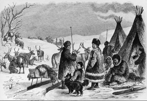 Drawing of a camp of the nomadic people the Samoyeds