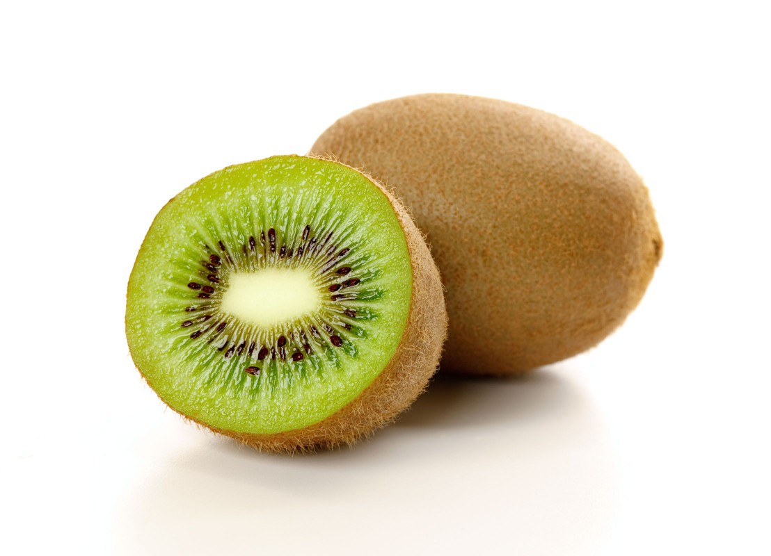 Kiwi fruit sliced in half.