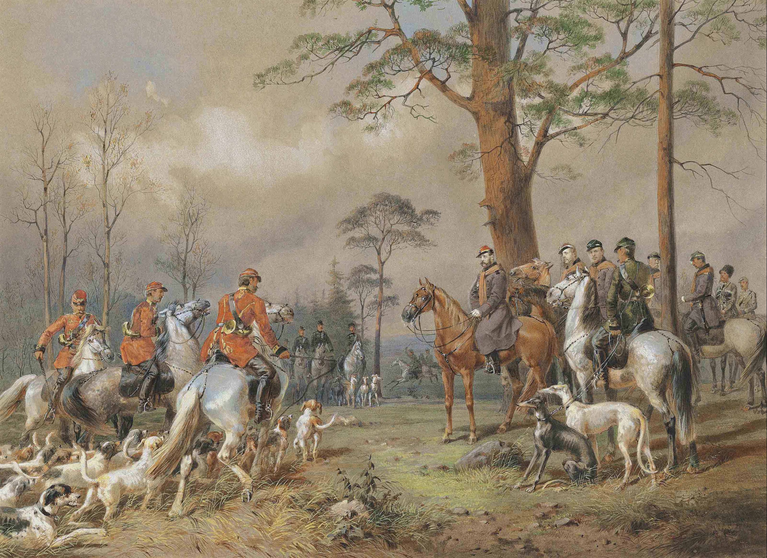 A depiction of an English hunting party