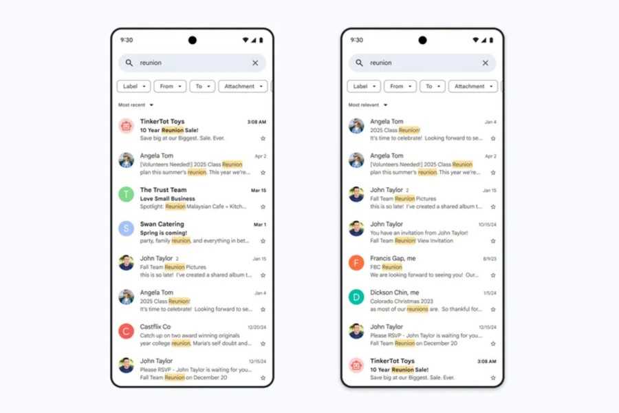 The updated Search system in Gmail.