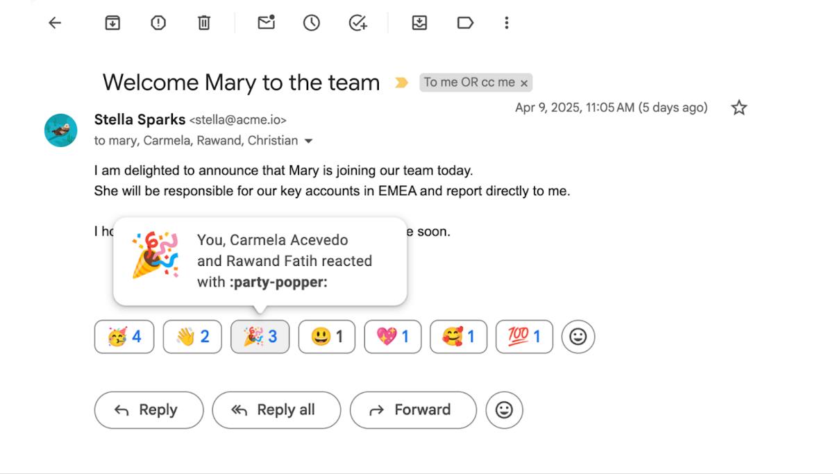 Gmail's new feature lets you react to emails with emojis
