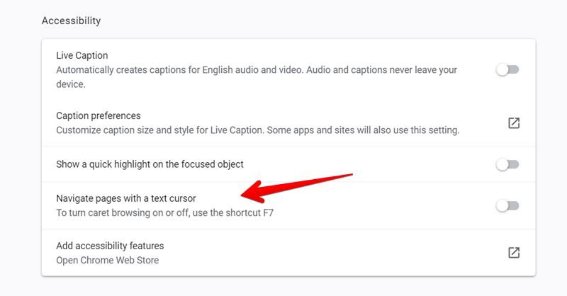 Google Chrome Caret Browsing