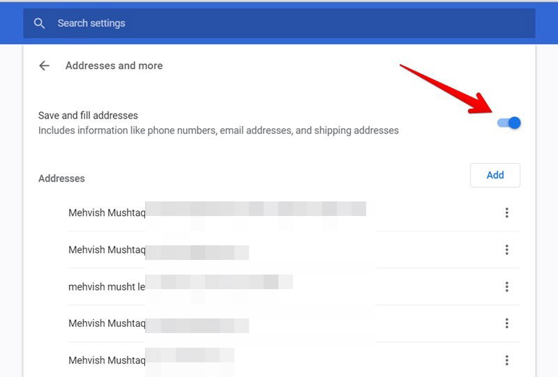 Google Chrome Disable Autofill Address