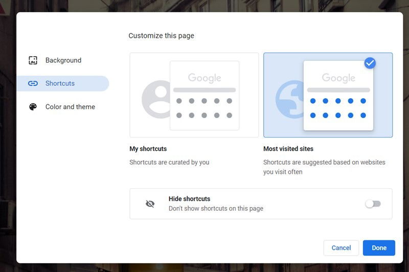 Google Chrome Homepage Shortcuts