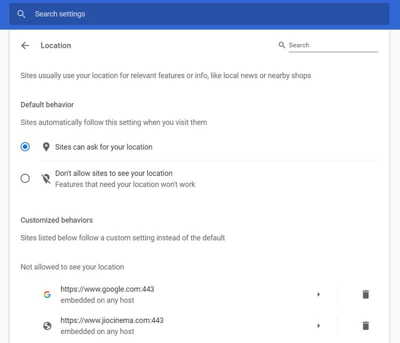 Google Chrome Site Settings Customize
