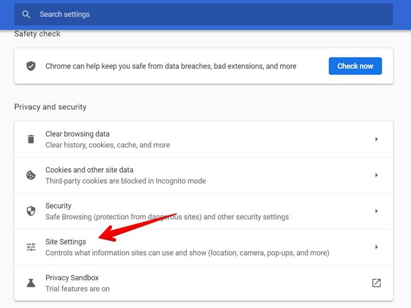 Google Chrome Site Settings