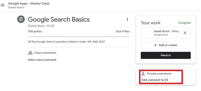 Google Classroom Add Private Comments
