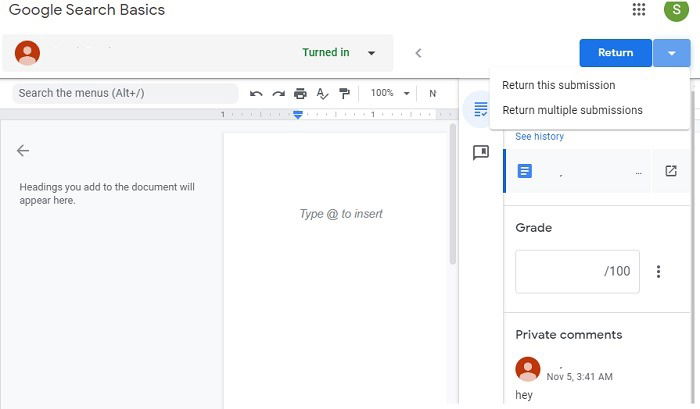 Google Classroom Feedback