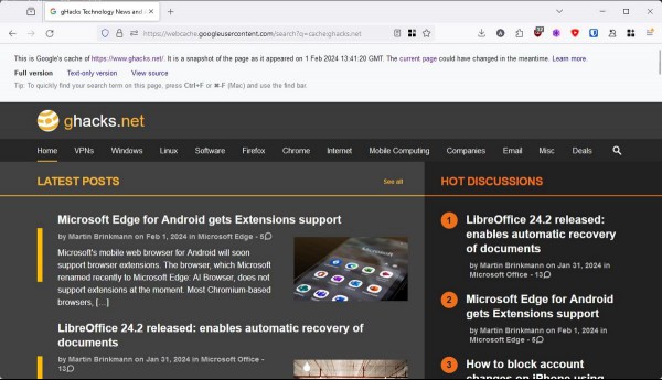 Google retires cache links from search results
