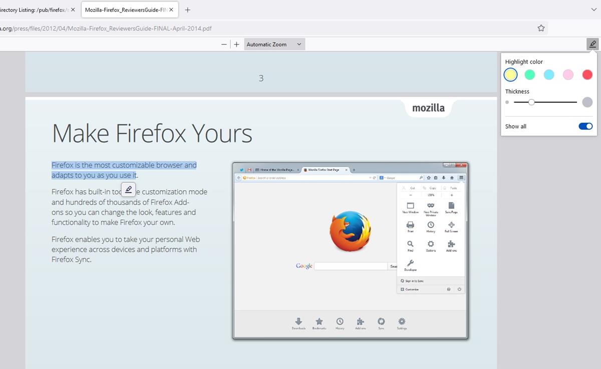 Highlight Text in PDFs in Firefox