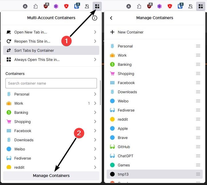 How to change Firefox Container settings