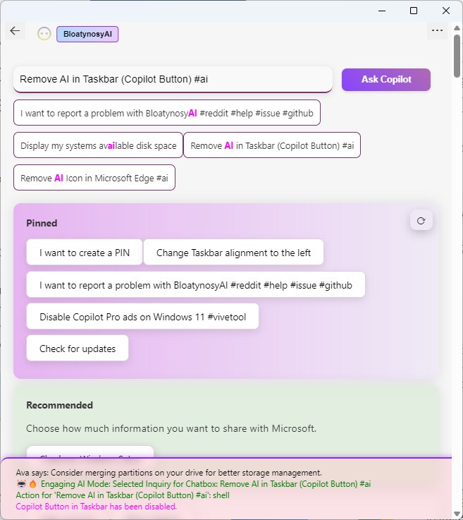 How to disable Microsoft Copilot with BloatynosyAI - Windows 10 and 11