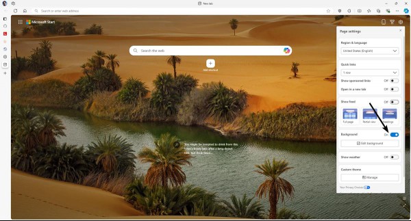 How to disable the background in Microsoft Edge's New Tab page