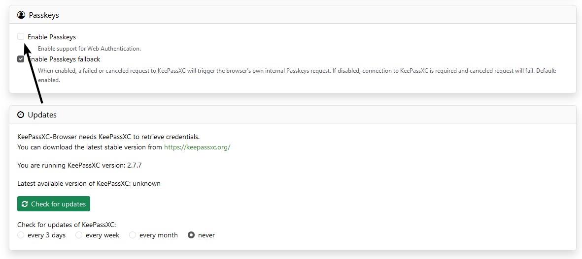 How to enable Passkeys in KeepassXC password manager