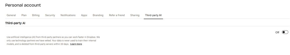 How to prevent Dropbox from sending user data to OpenAI