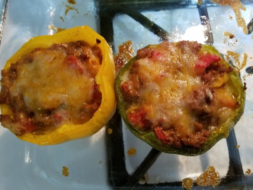 Ground Beef Stuffed Green Bell Peppers With Cheese