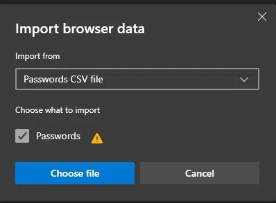 Import Export Edge Choose Csv File