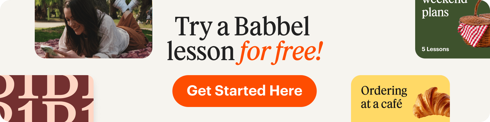 Graphic offering you to try a Babbel lesson for free.