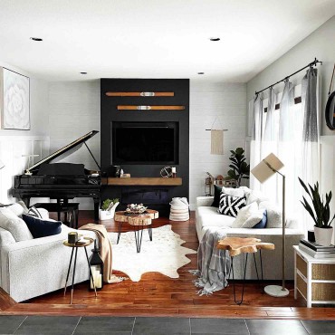 Black accent wall in a living room