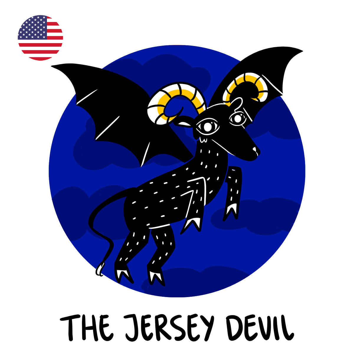 Jersey Devil illustration of goat with bat wings