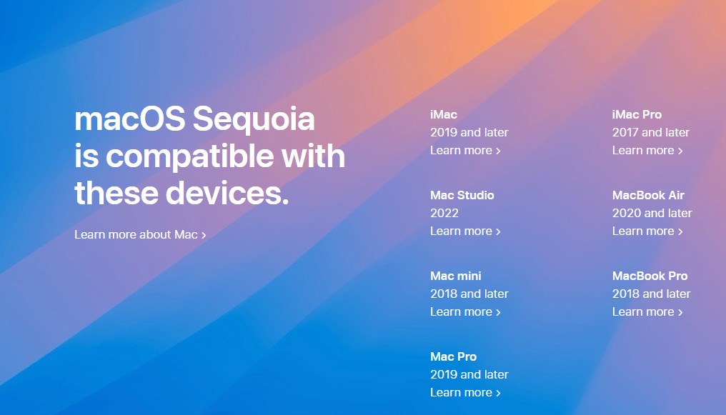 List of devices compatible with macOS 15 Sequoia