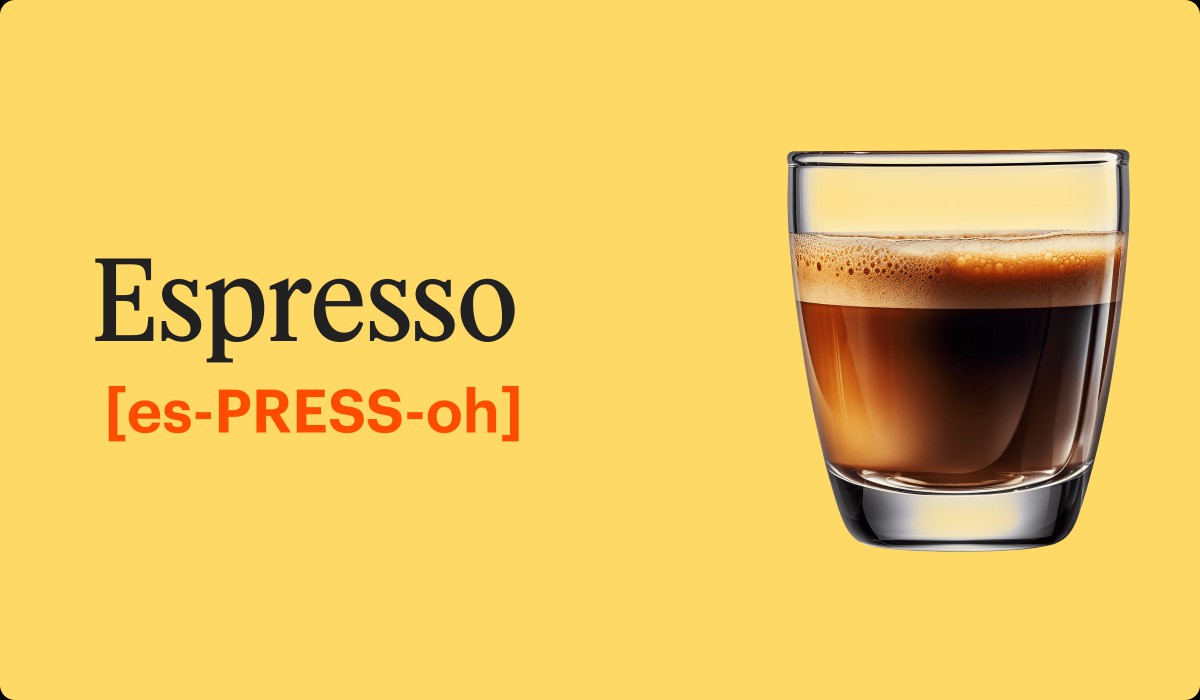 Infographic with a coffee showing the pronunciation of espresso.