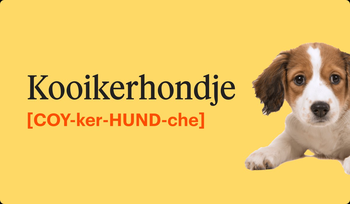 Infographic with a dog showing the pronunciation of Kooikerhondje.