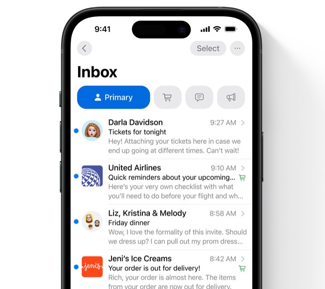 Mail app categorization in iOS 18
