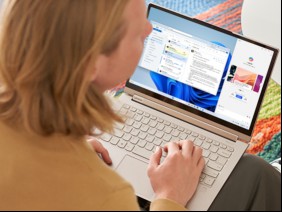 Man using Windows Copilot PC to work