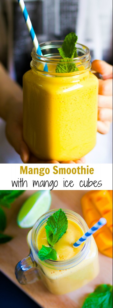 Mango smoothie with mango ice cubes