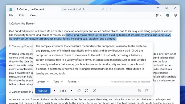 Microsoft has added an AI in Notepad to rewrite and edit text