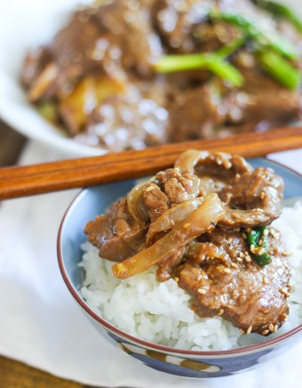 Mongolian beef stir fry in bowl