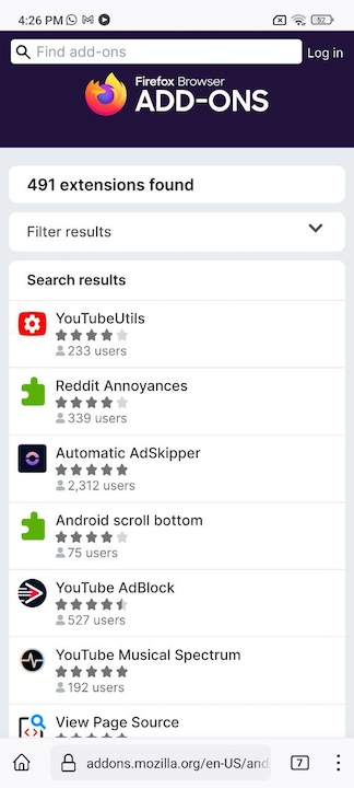 Mozilla Firefox add-ons for android
