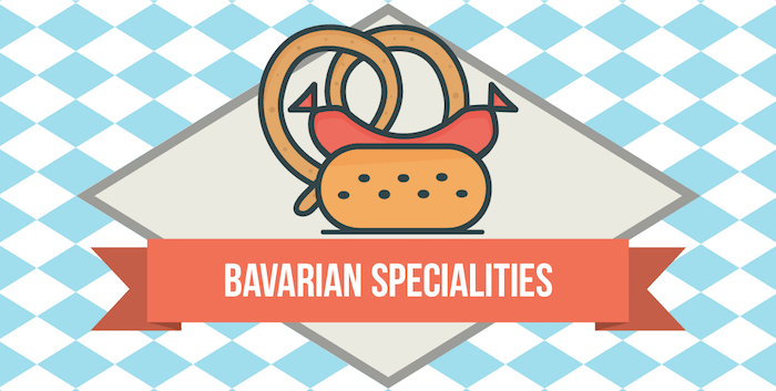 Illustration of the food of Oktoberfest, including bretzel and wurst