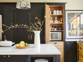 small appliance storage in a beautiful kitchen