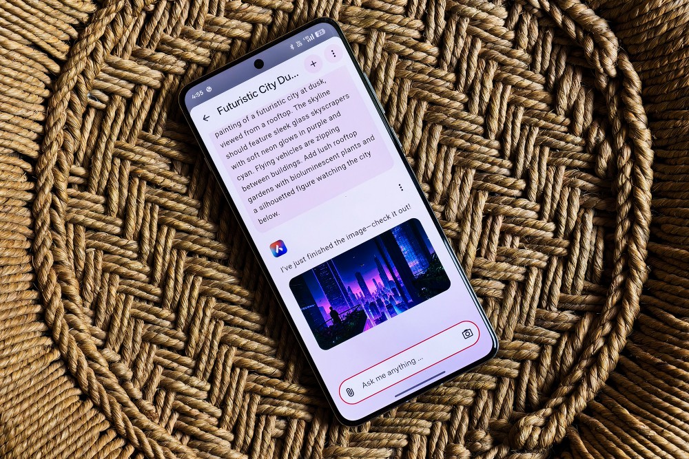 Text to image generation on Opera Aria AI chatbot running on an Android phone.