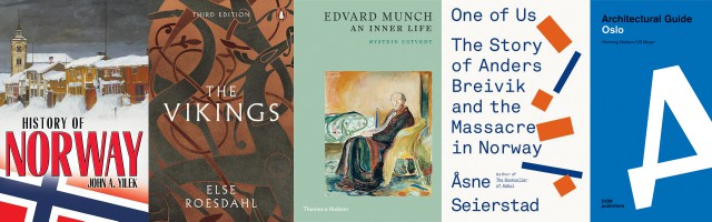 Oslo nonfiction with the covers of History of Norway, The Vikings, Edvard Munch, One of us and Oslo