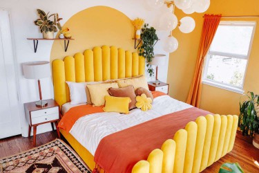 colorful midcentury modern bedroom